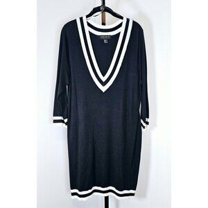 Forever 21 Plus Deep V Black and Cream Long Sleeve Sweater Tunic Dress-SZ 2X